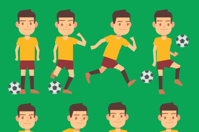 Soccer players poses vector set green field