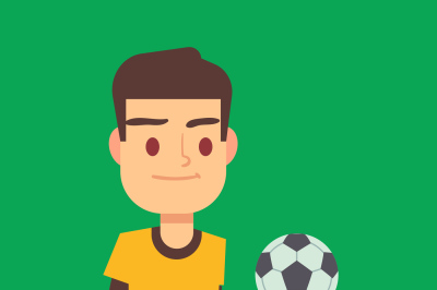 Soccer player holding a ball green field vector illustration