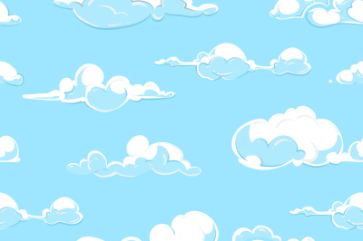 Cartoon vector clouds weather seamless pattern in pastel colors