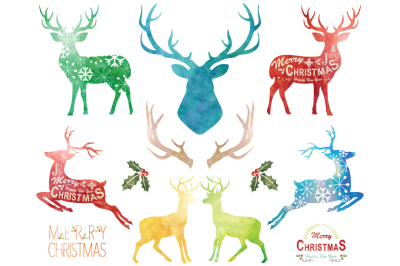 Watercolor Christmas Reindeer Set