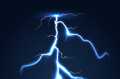 Realistic vector lightning dark night sky