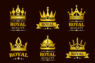 Golden royal quality vector crown logo templates set