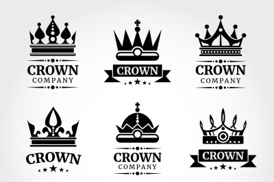 Royal vector crown logo templates set in black and white