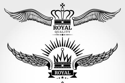 Vector winged crowns royal logo templates set in black and white