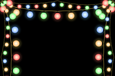 Glowing Christmas garlands vector frame black