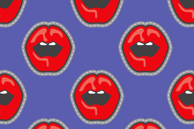 Bright lips patch vector seamless pattern