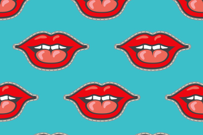 Bright lips patch vector seamless pattern