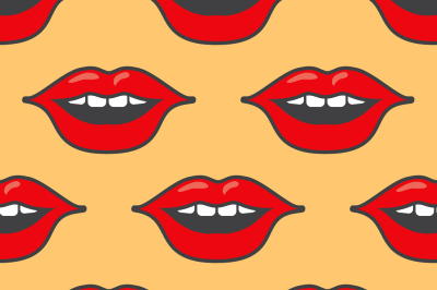 Bright red lips vector seamless pattern