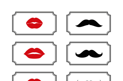 Ladies and gentlemen bathroom symbols. Vector lips  mustache