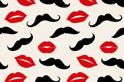 Lips and mustaches vector seamless pattern