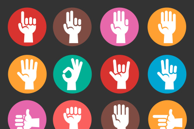 Hands gestures colorful vector icons set