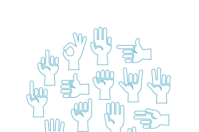 Hands gestures vector icons set in a circle