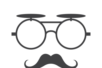 Vector glasses and mustache icon in black over white