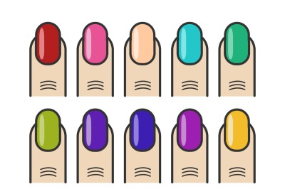 Manicure fingers and colorful nails vector icons set
