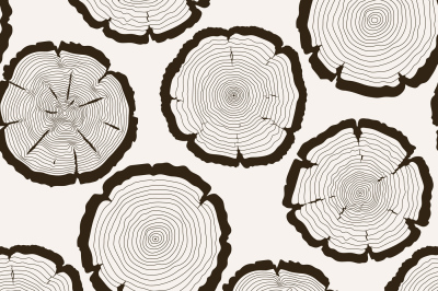 Vector tree rings cut trunk seamless pattern