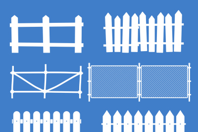 Rural wooden fences&2C; pickets vector silhouettes