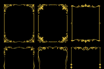 Ornate golden vector frames set over black background