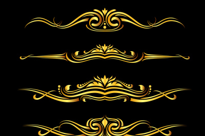 Vector golden ornate borders set black background