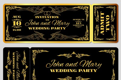 Wedding party invitation template in golden black