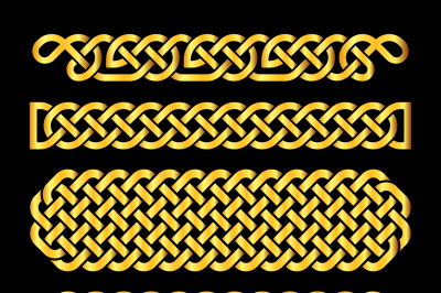 Golden celtic knots vector borders set