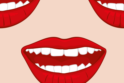 Red smiling womans lips vector seamless pattern