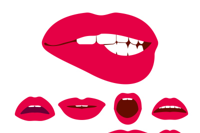 Woman lips expression vector icons set