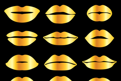 Golden woman lips expression vector icons set