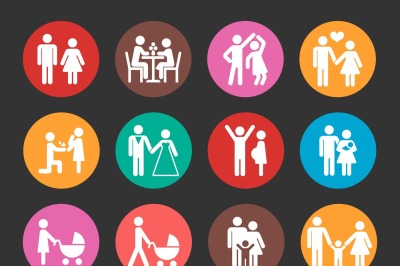 Family vector colorful icons set