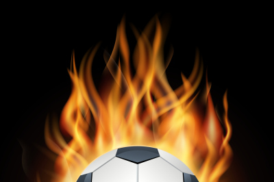 Realistic burning soccer ball isolated black vector