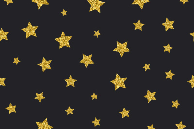 Vector gold glitter stars seamless pattern black background