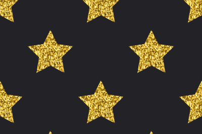 Vector gold glitter stars seamless pattern black background