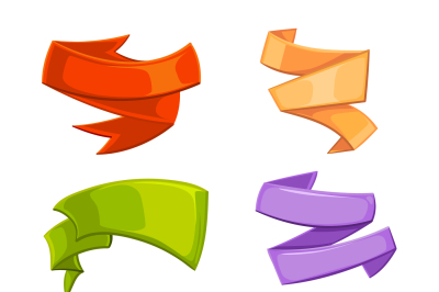 Cartoon curling retro blank ribbon banners vector set for ui game