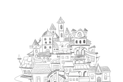 Abstract cityscape with hand drawn doodles ink european home vector ba