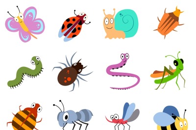 Cute and funny bugs, insects vector collection