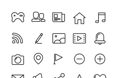 Web, social network, media and communication thin line vector icons