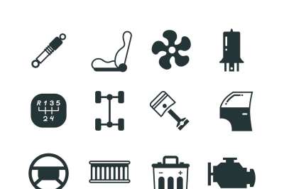 Car parts, mechanic vector icons set