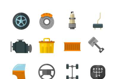 Vehicle auto technology&2C; car parts flat vector icons