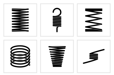 Steel wire flexible spiral coils spring vector icons