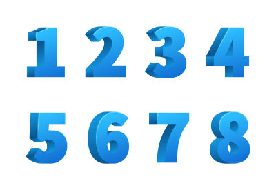 Blue 3d school numbers vector set