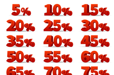 Discount 3d numbers vectors set. 10 off percent store signs