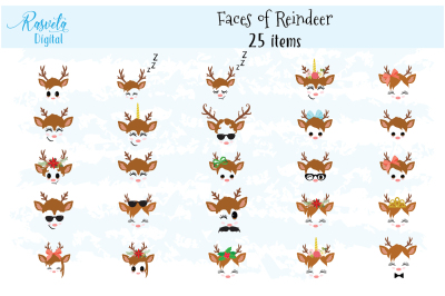 Christmas Decor Reindeer Faces SVG Clipart set 1