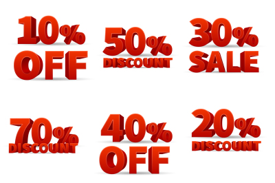 Promotional discount store vector signs with price percent off  stock