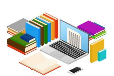 Online education, web e-book shop, library vector isometric concept