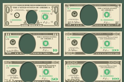 Dollar currency notes vector money templates