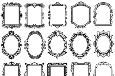 Round, oval, rectangular vintage victorian, baroque vector frames