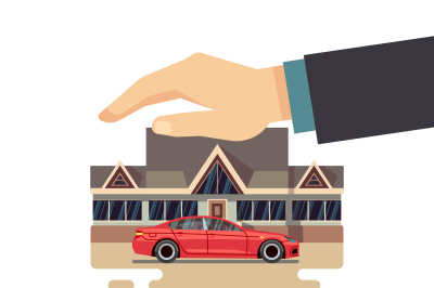 Insurance business vector concept. protect of property, house, car, mo
