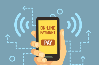 Online payment transfer, mobile pay with smartphone. e banking vector 