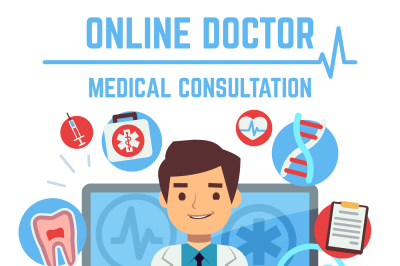 Online doctor, internet computer health service, medical consultation 