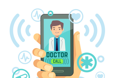 Mobile doctor, personalized medicine consultant on smartphone screen v