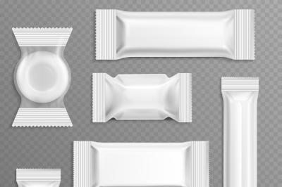 White empty bar polyethylene wrapper packaging, isolated candy package